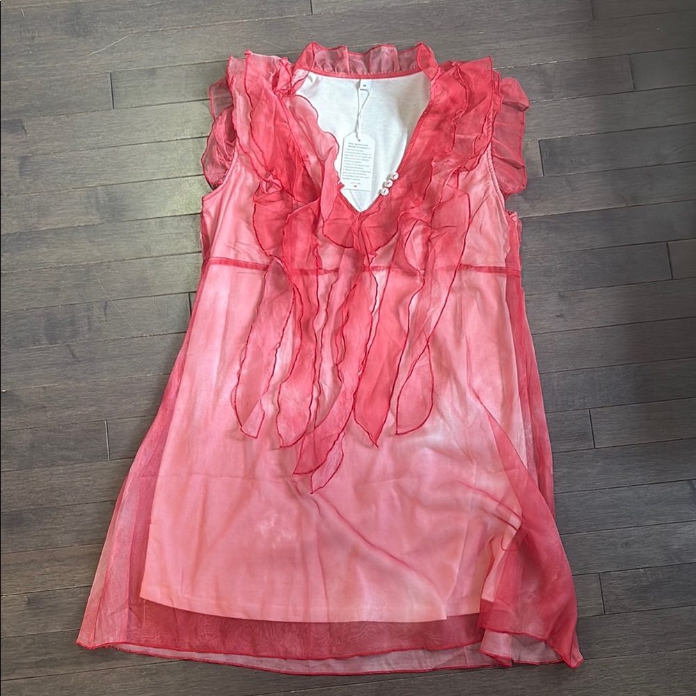 Made With Love Red Sheer Ruffled Dress With White Underdress Women’s M